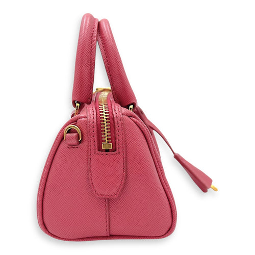 Prada Convertible Bowler Boston Mini Pink Top Handle Bag in Saffiano Leather, Gold hardware_3