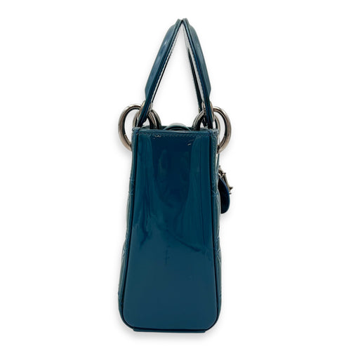 Christian Dior Lady Dior Mini Blue Top Handle Bag in Patent Leather, Silver hardware_3