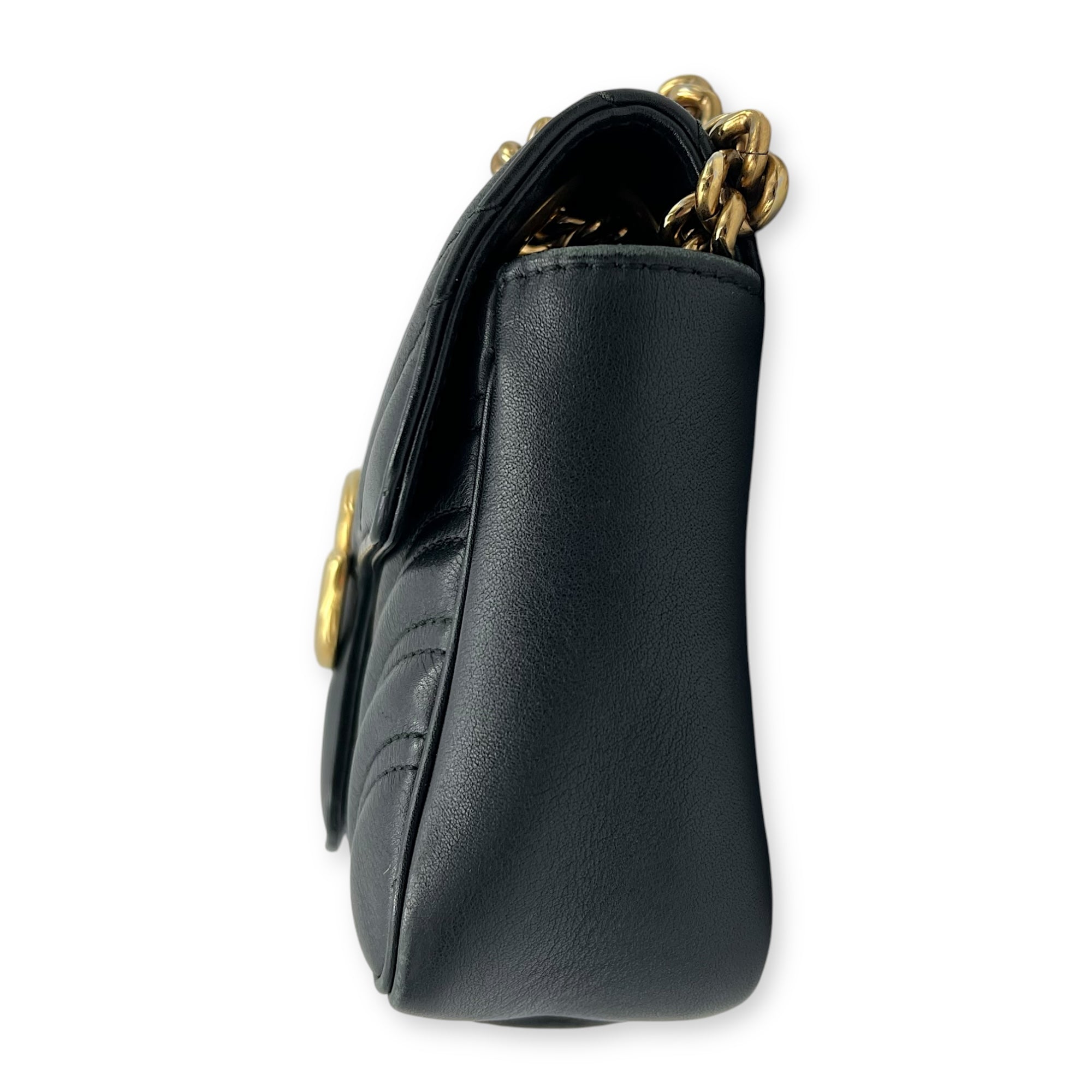 Gucci GG Marmont Mini Black Shoulder Bag in Calfskin, Gold hardware_3