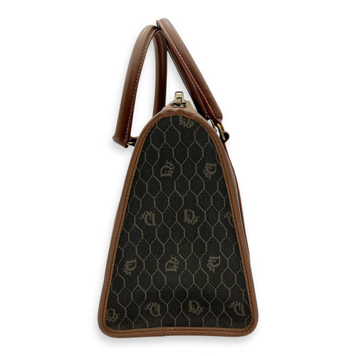 Christian Dior Honeycomb  Top Handle Bag Brown in Coated Canvas, Gold hardware_3