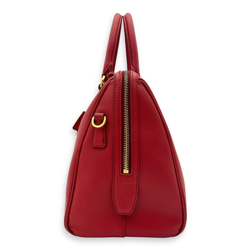 Prada Logo Top Handle Bag Red in Saffiano Leather, Gold hardware_3