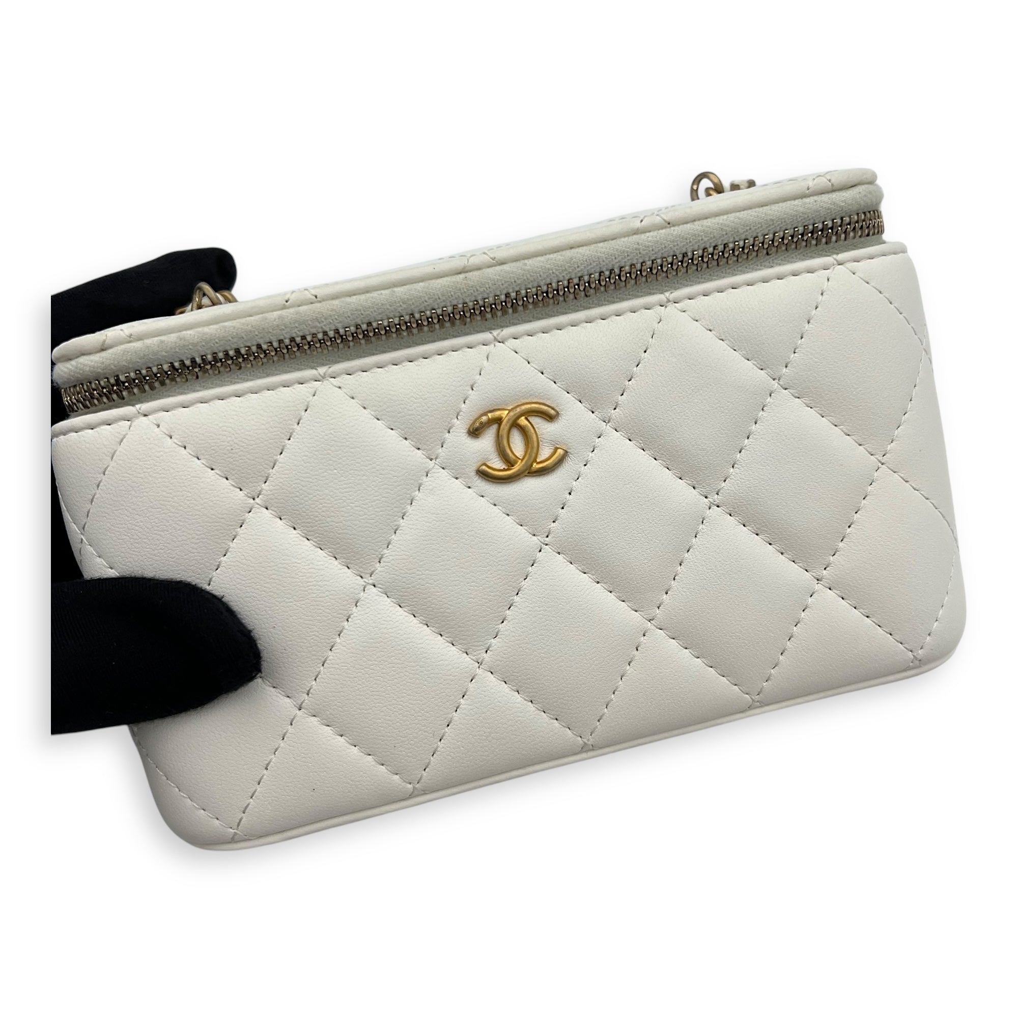 Chanel Vanity pearl crush Crossbody Bag White in Calfskin, Gold hardware_12