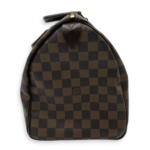 Louis Vuitton Speedy Top Handle Bag 35 Damier Ebene in Coated Canvas, Gold hardware_3