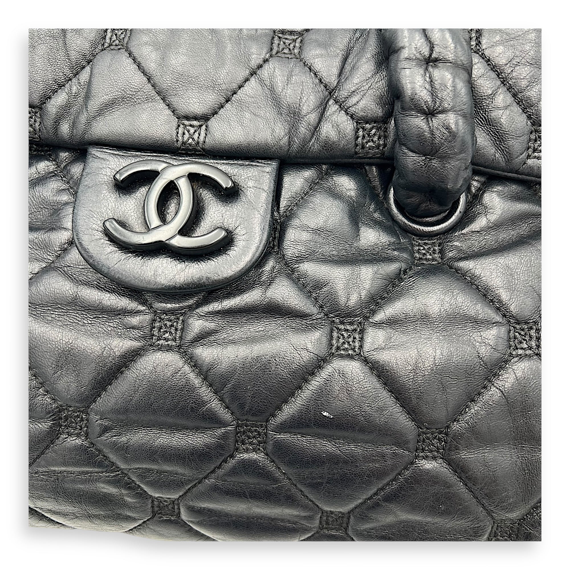 Chanel Hidden Chain Flap Black Top Handle Bag in Calfskin, Silver hardware_7