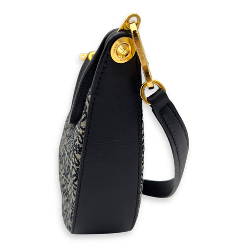 Loewe Luna Anagram Blue Shoulder Bag in Jacquard, Gold hardware_7