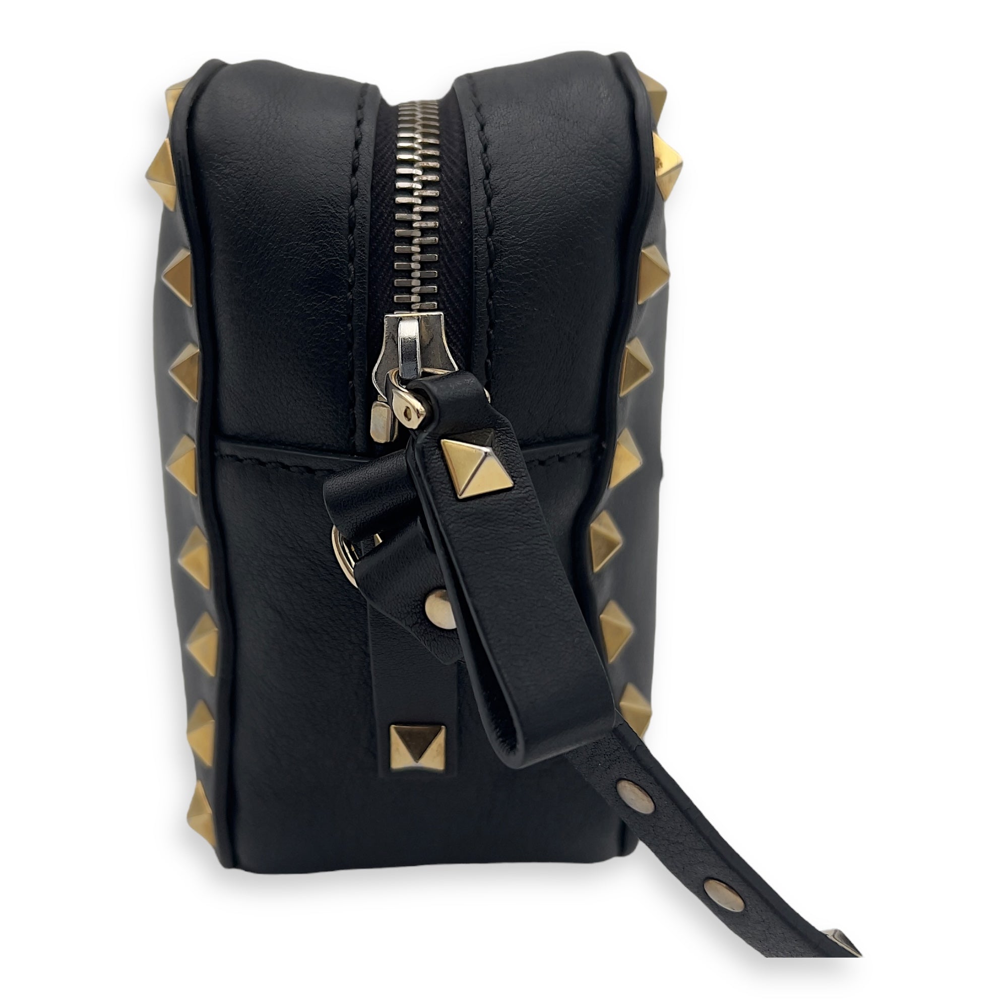 Valentino Studs Crossbody Bag Black in Calfskin, Gold hardware_7