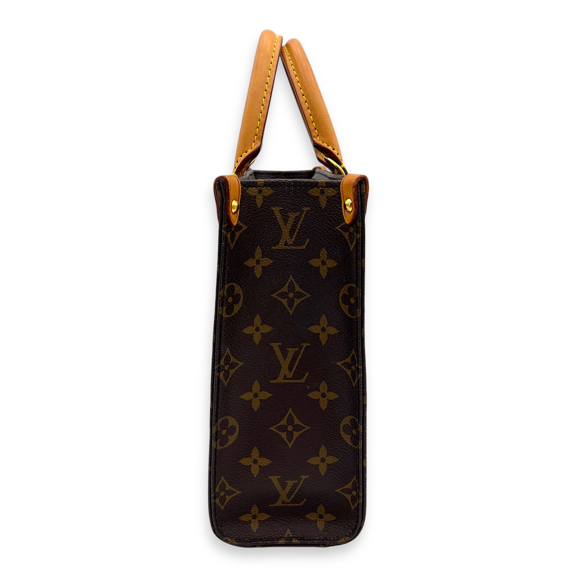 Louis Vuitton Sac Plat Top Handle Bag BB Brown in Monogram Coated Canvas, Gold hardware_5