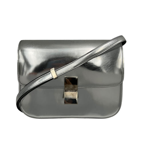 Celine Box Medium Silver Shoulder Bag in Calfskin, Silver hardware_12