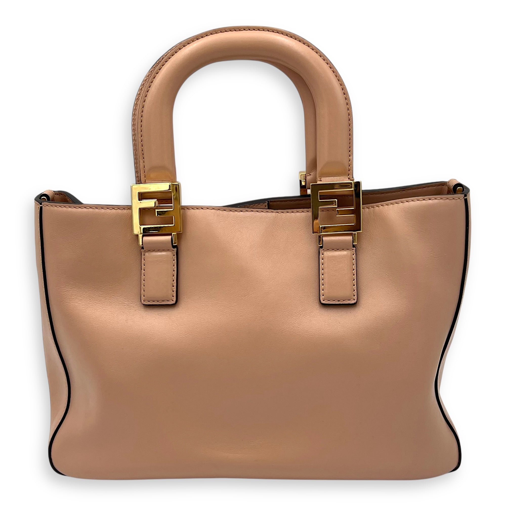Fendi FF Logo Top Handle Bag Beige in Calfskin, Gold hardware_2