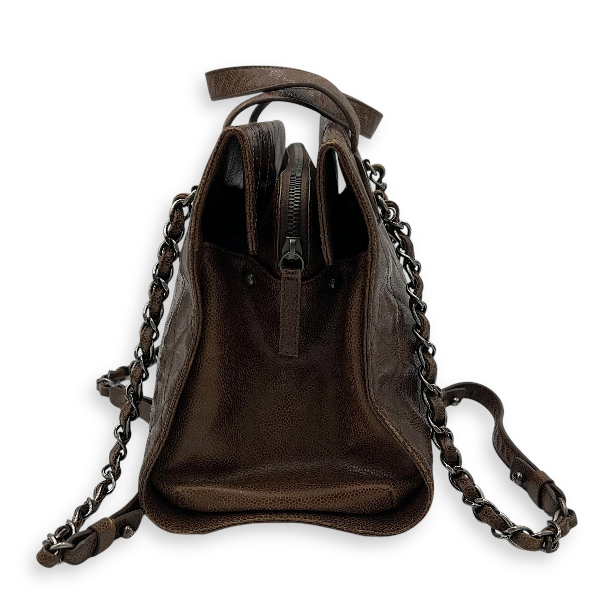 Chanel Two-way Brown Top Handle Bag in Caviar Leather, Ruthenium hardware_3