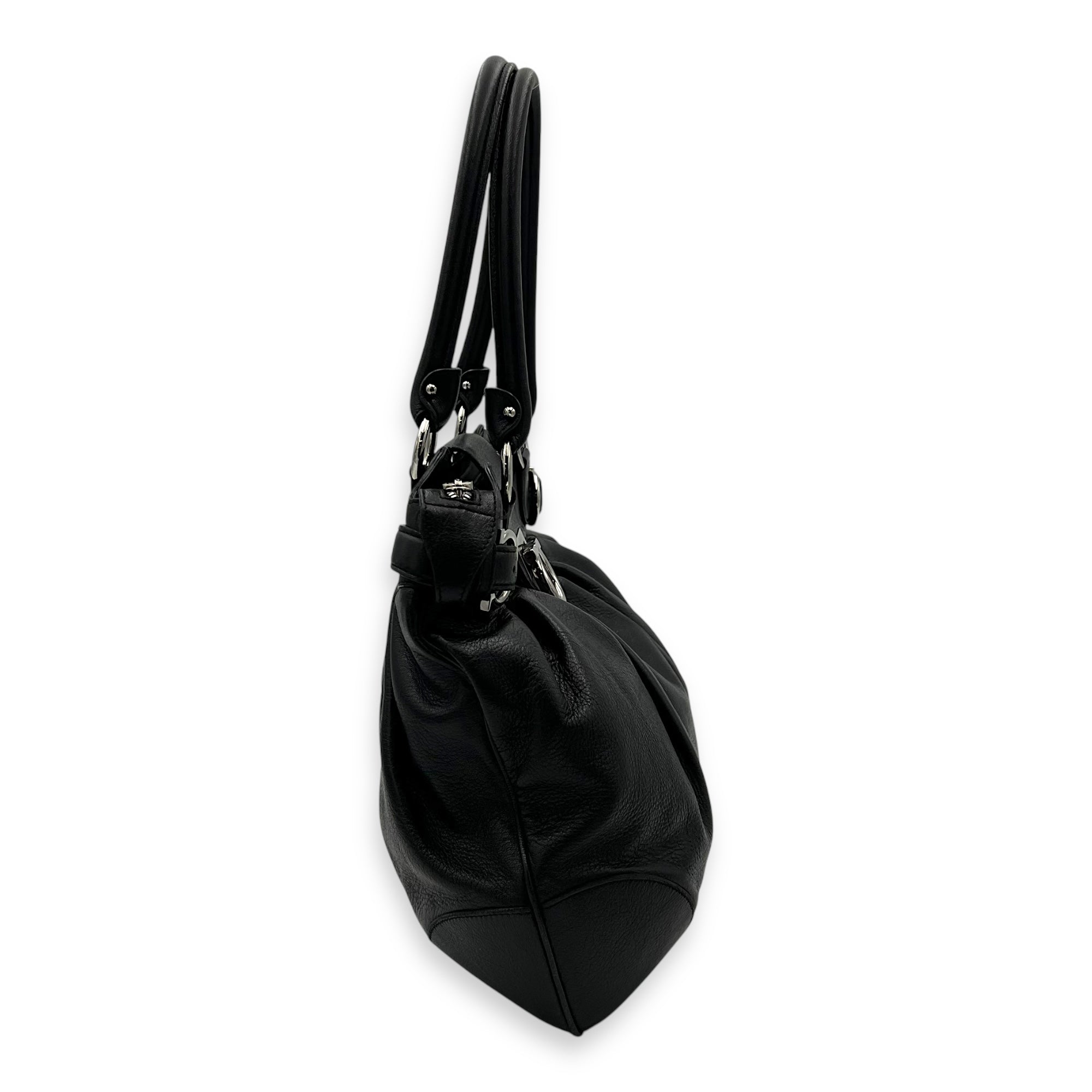 Salvatore Ferragamo Gancini Tote Bag Black in Calfskin, Silver hardware_3