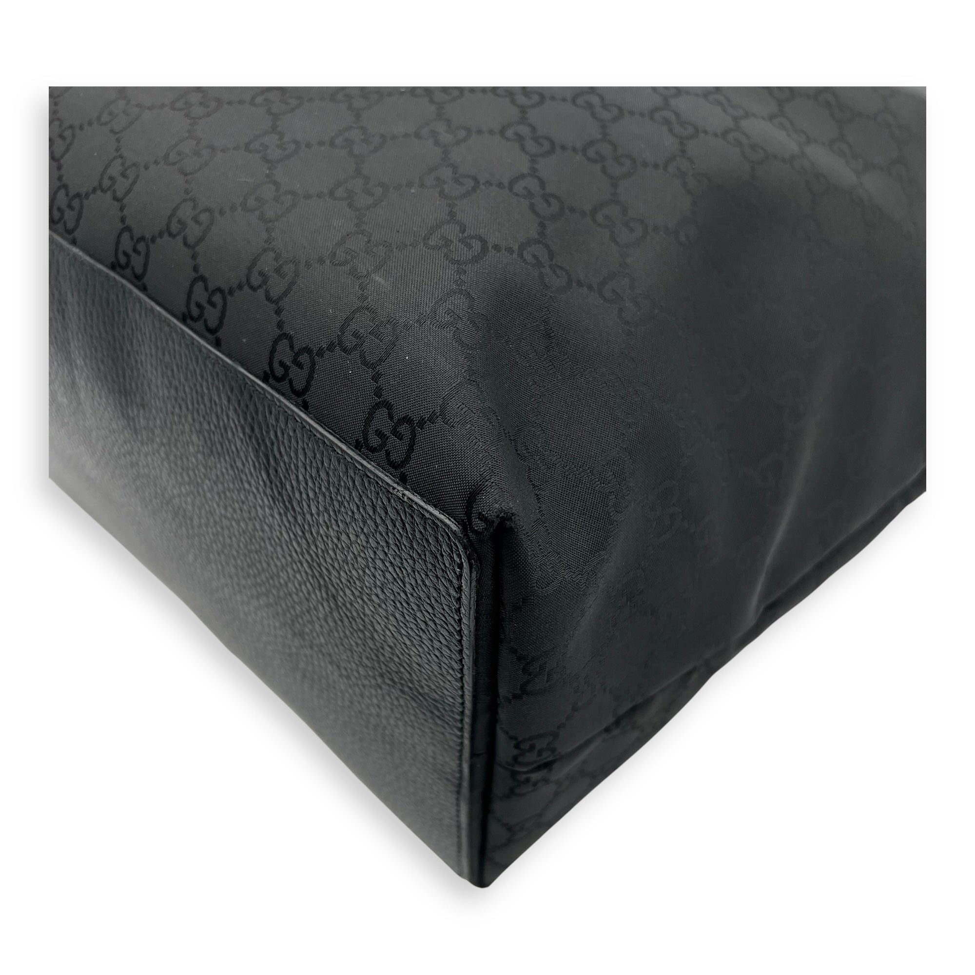 Gucci Tote Top Handle Bag Medium Black in Calfskin, Silver hardware_11
