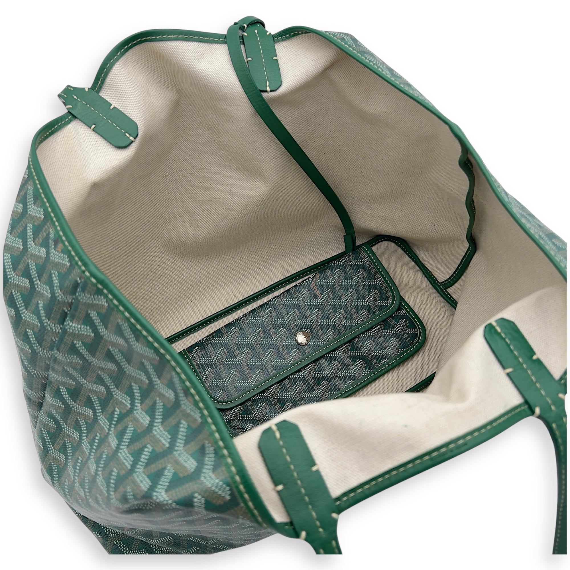 Goyard Saint Louis Tote Bag Green in Coated Canvas, Silver hardware_3