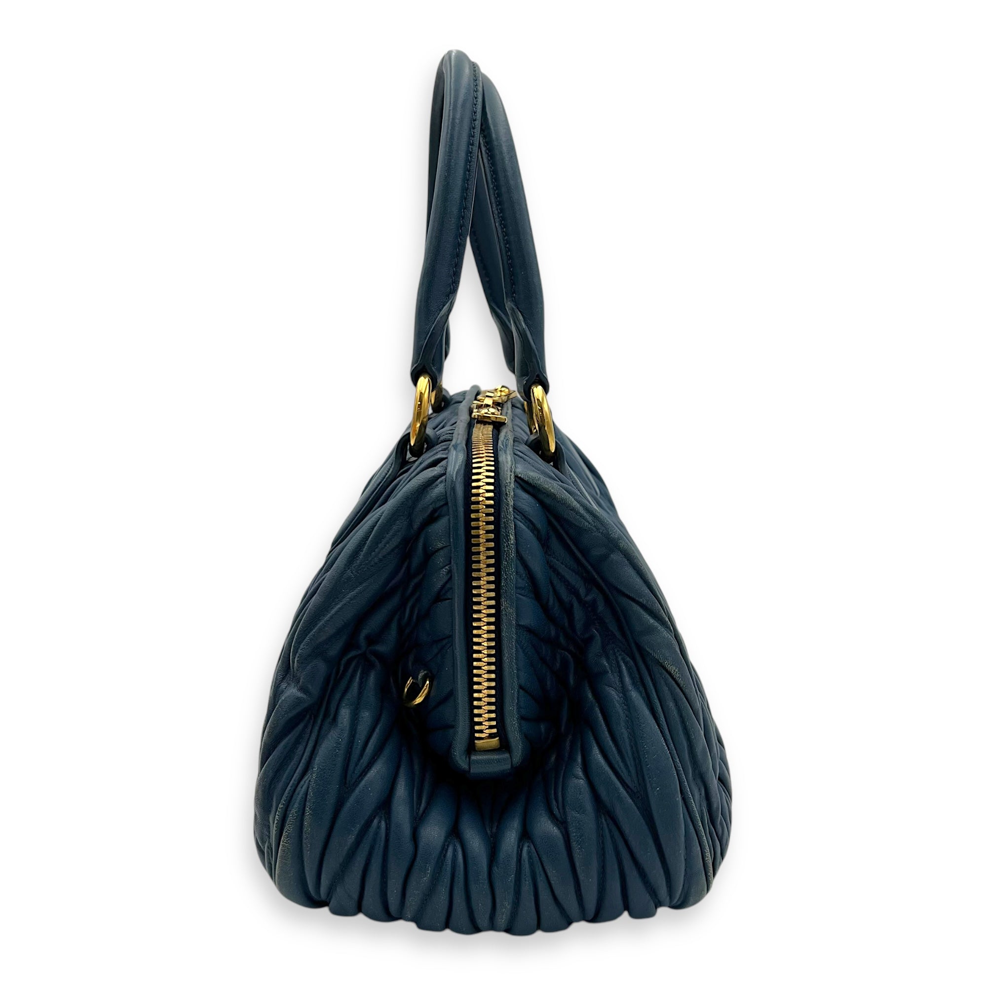 Miu Miu Gaufre Top Handle Bag Blue in Calfskin, Gold hardware_3