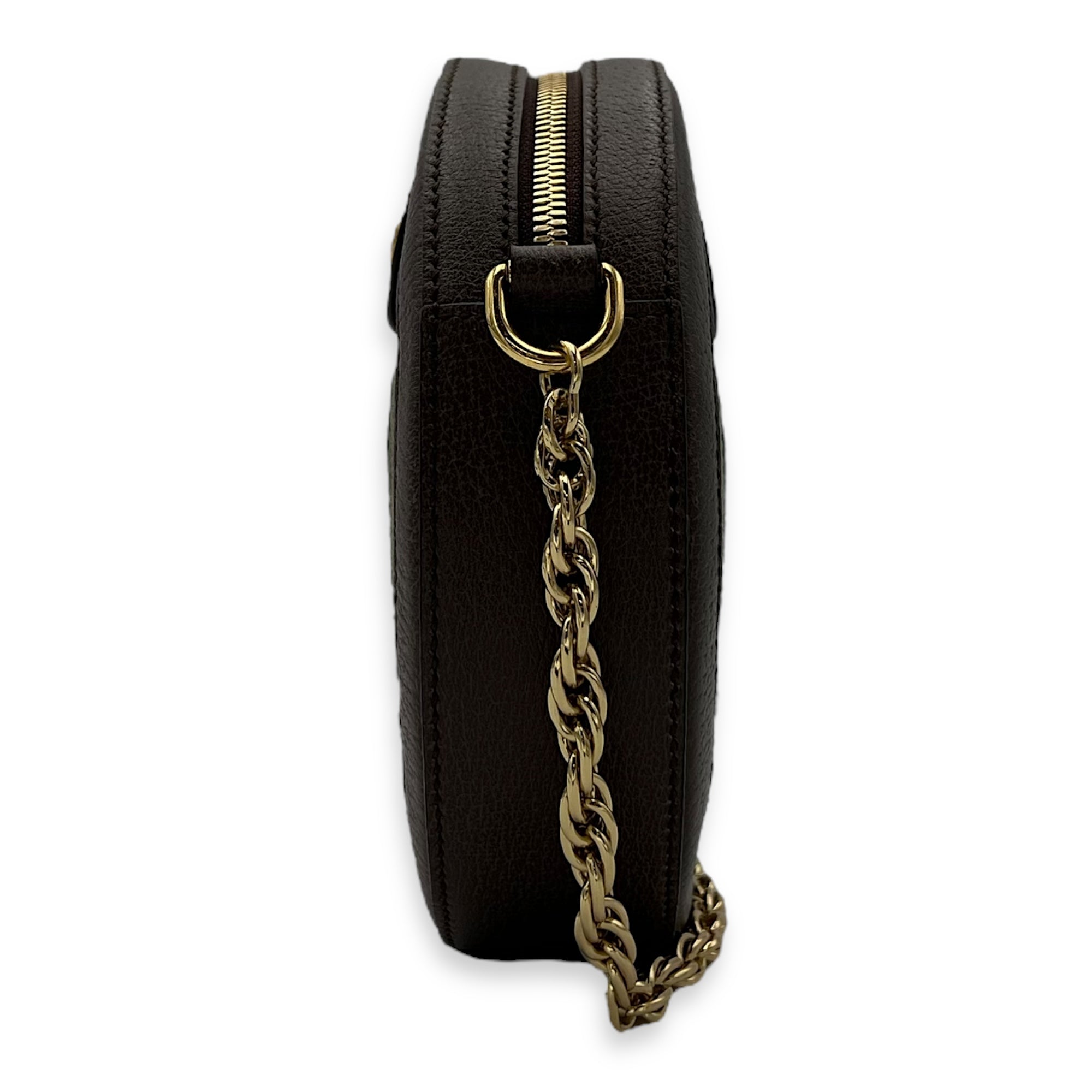 Gucci Ophidia Shoulder Bag Round Brown in Coated Canvas, Gold hardware_3