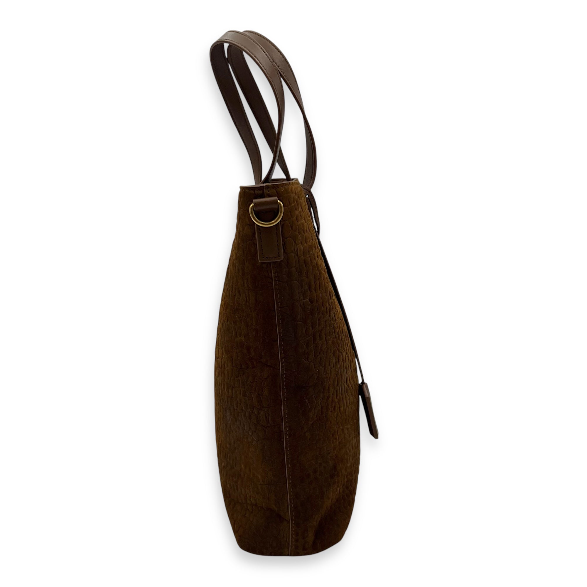 Saint Laurent Shopping Tote Bag Brown in Suede Leather, Gold hardware_3
