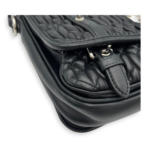 Miu Miu Matelassé Crossbody Bag Black in Calfskin, Silver hardware_9