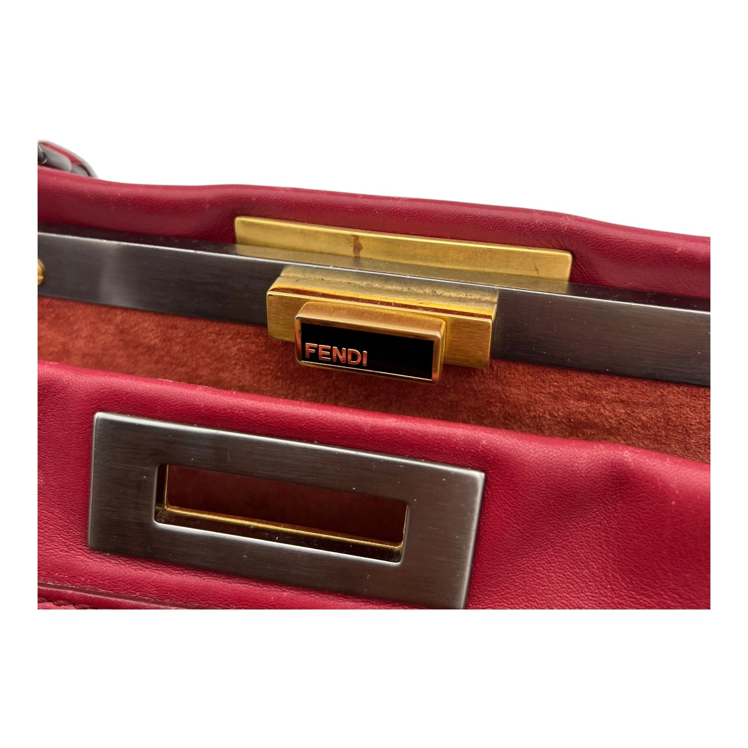 Fendi Peekaboo Top Handle Bag Red in Calfskin, Mixed hardware_9