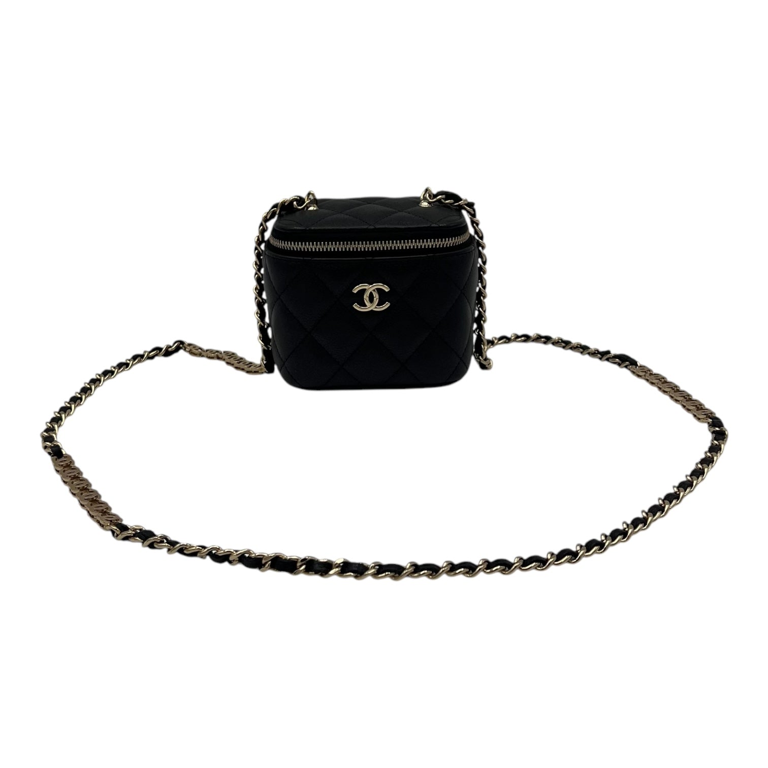 Chanel Vanity Crossbody Bag Black in Caviar Leather, Gold hardware_8