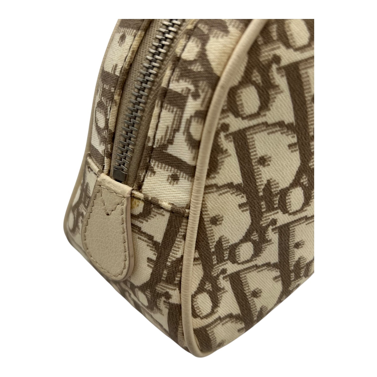 Christian Dior Trotteur Top Handle Bag Beige in Coated Canvas, Silver hardware_13