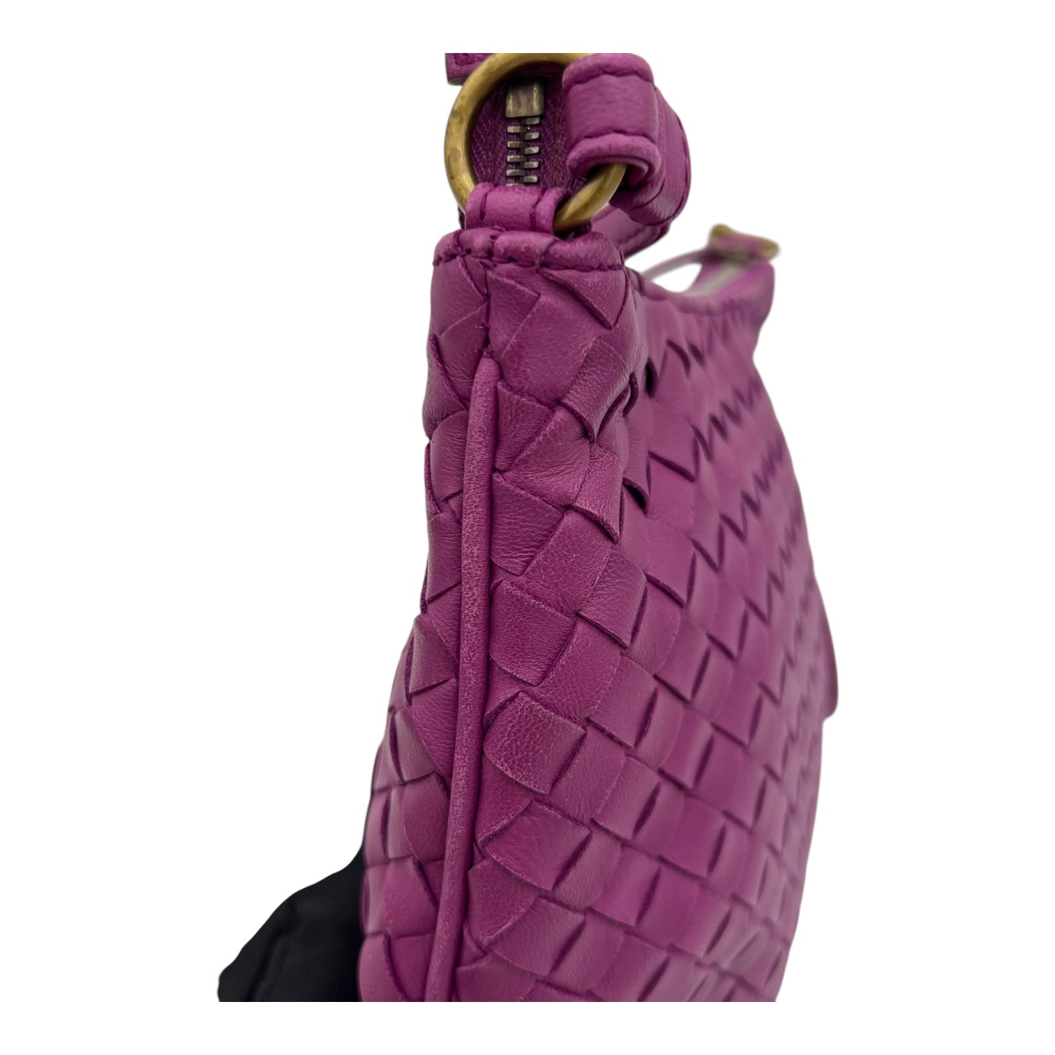 Bottega Veneta Intrecciato Purple Shoulder Bag in Lambskin, Gold hardware_8