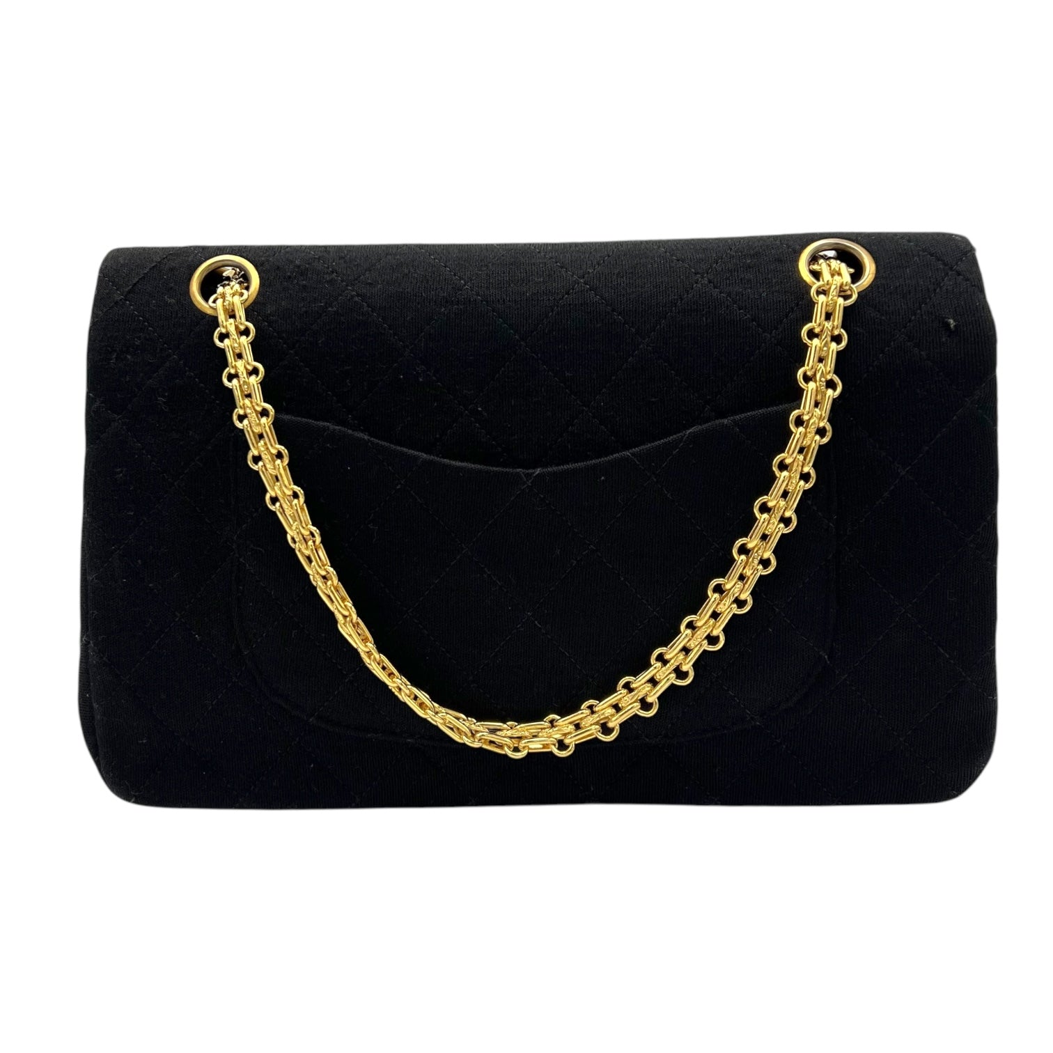 Chanel Classic Shoulder Bag Black in Jersey, Gold hardware_3