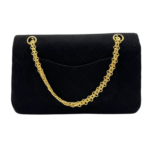 Chanel Classic Shoulder Bag Black in Jersey, Gold hardware_3