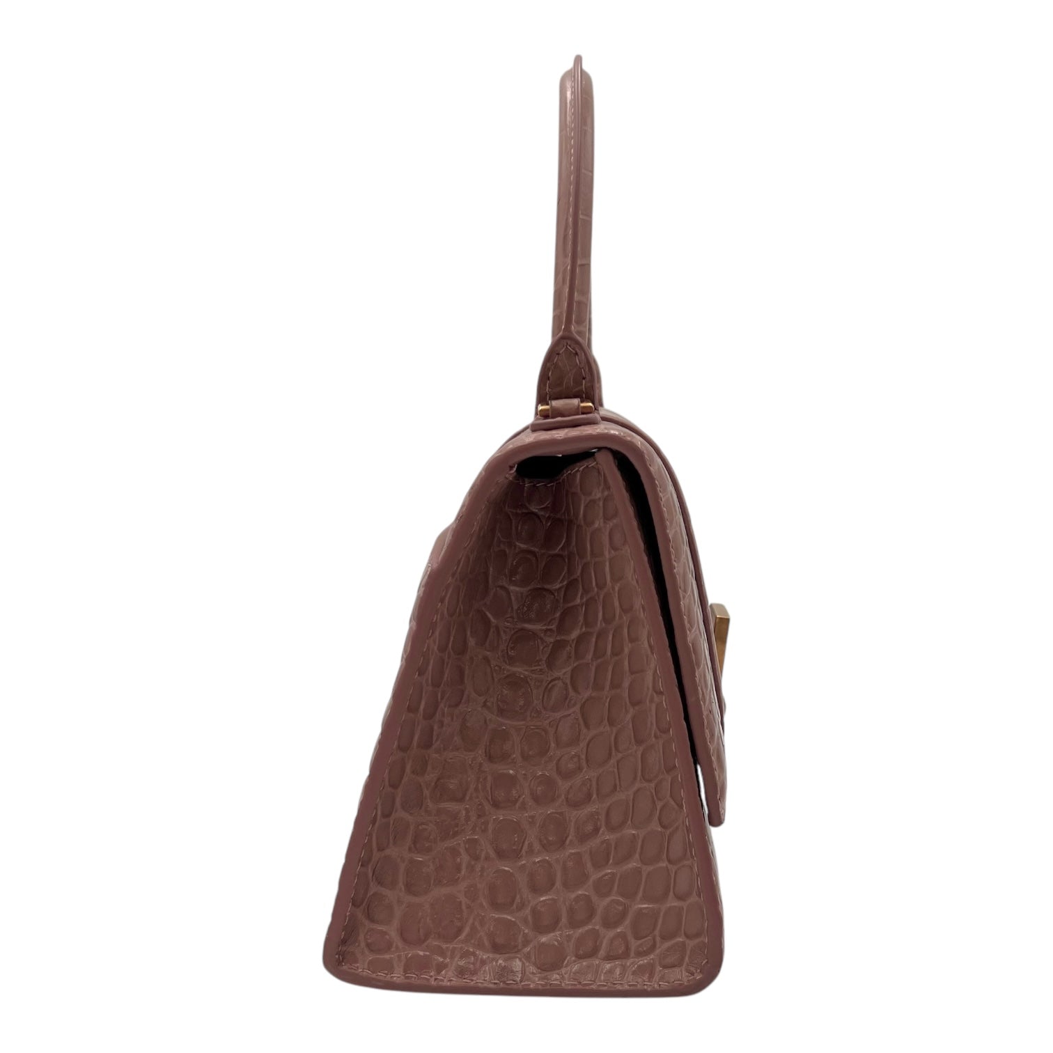 Balenciaga Hourglass Top Handle Bag Beige in Crocodile Embossed Calfskin, Silver hardware_3