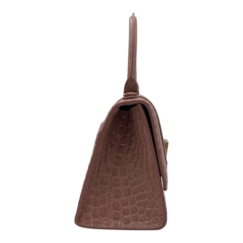 Balenciaga Hourglass Top Handle Bag Beige in Crocodile Embossed Calfskin, Silver hardware_3