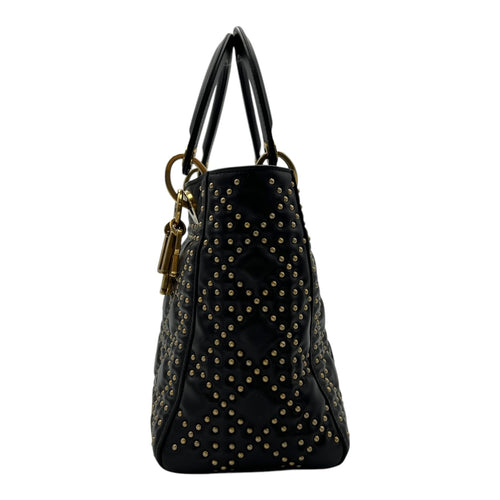 Christian Dior Lady Dior Top Handle Bag Black in Calfskin, Gold hardware_3