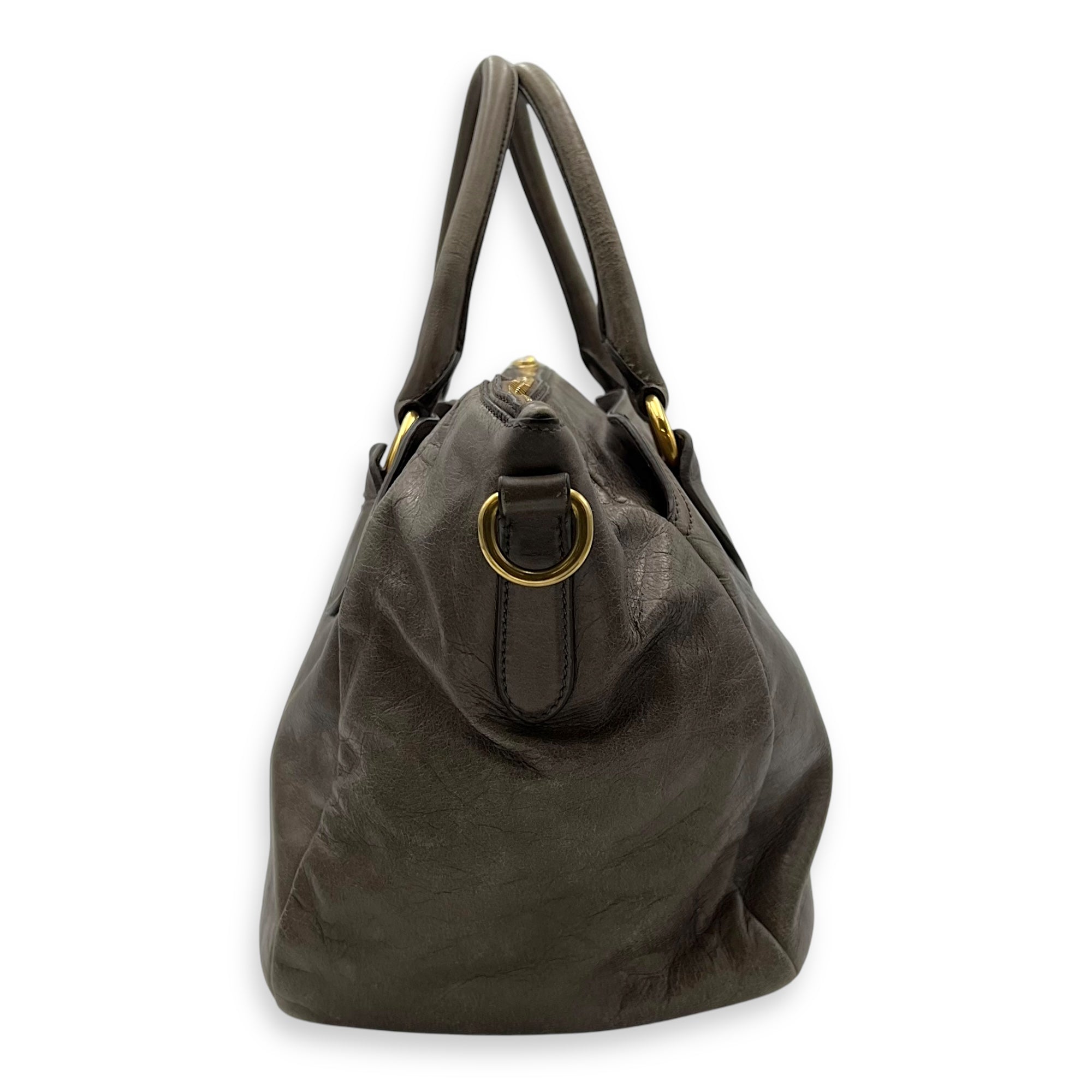 Prada 2 way bag Top Handle Bag Brown in Calfskin, Gold hardware_3