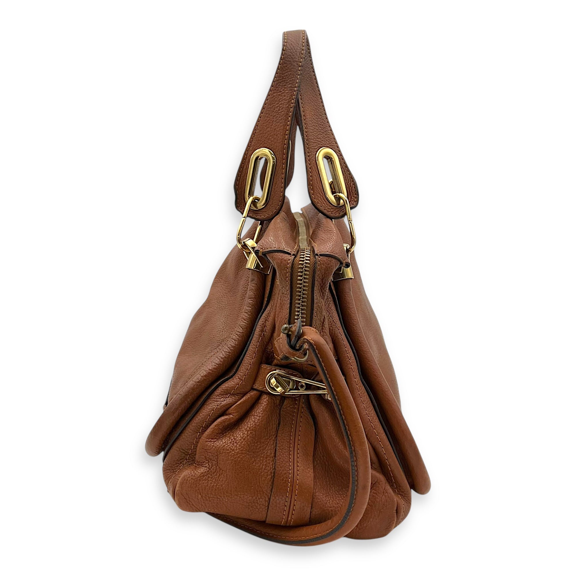 Chloé Paraty Shoulder Bag Brown in Calfskin, Gold hardware_3