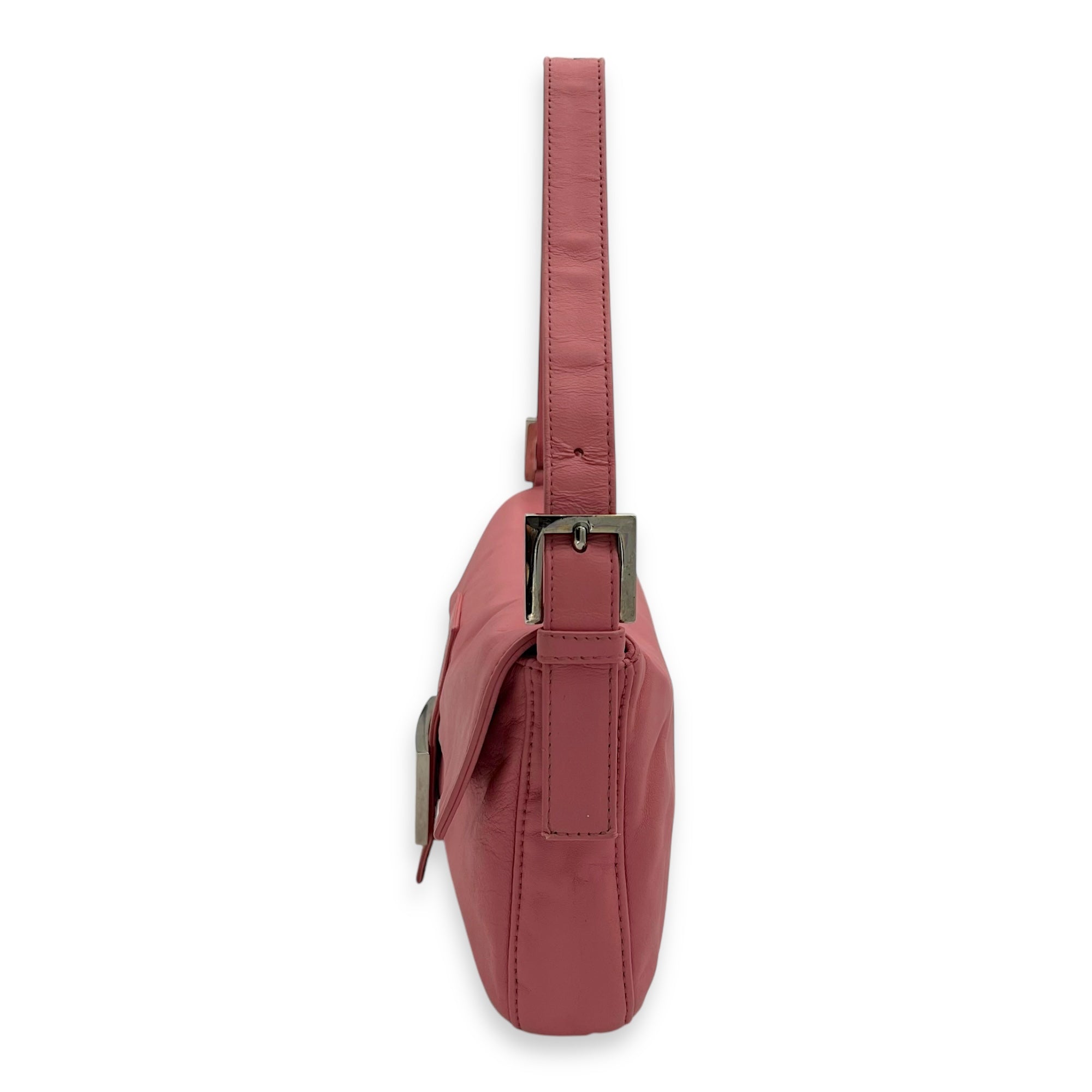 Fendi Baguette Shoulder Bag Pink in Calfskin, Silver hardware_3