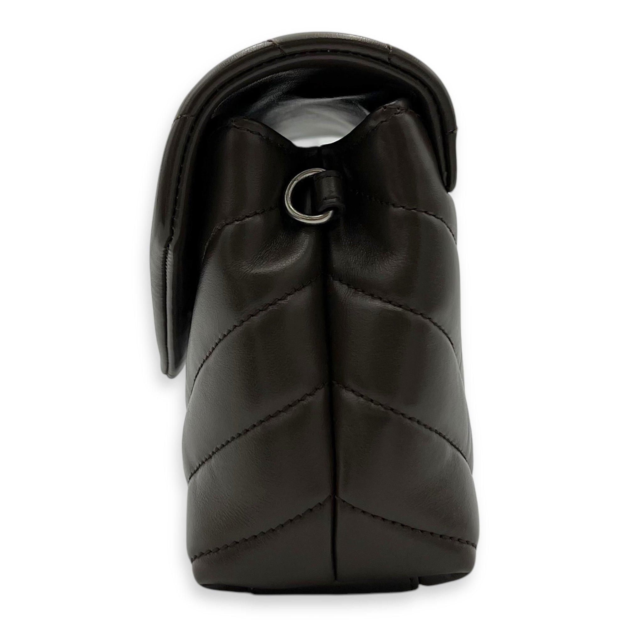 Saint Laurent Loulou Crossbody Bag Toy Brown in Calfskin, Silver hardware_3