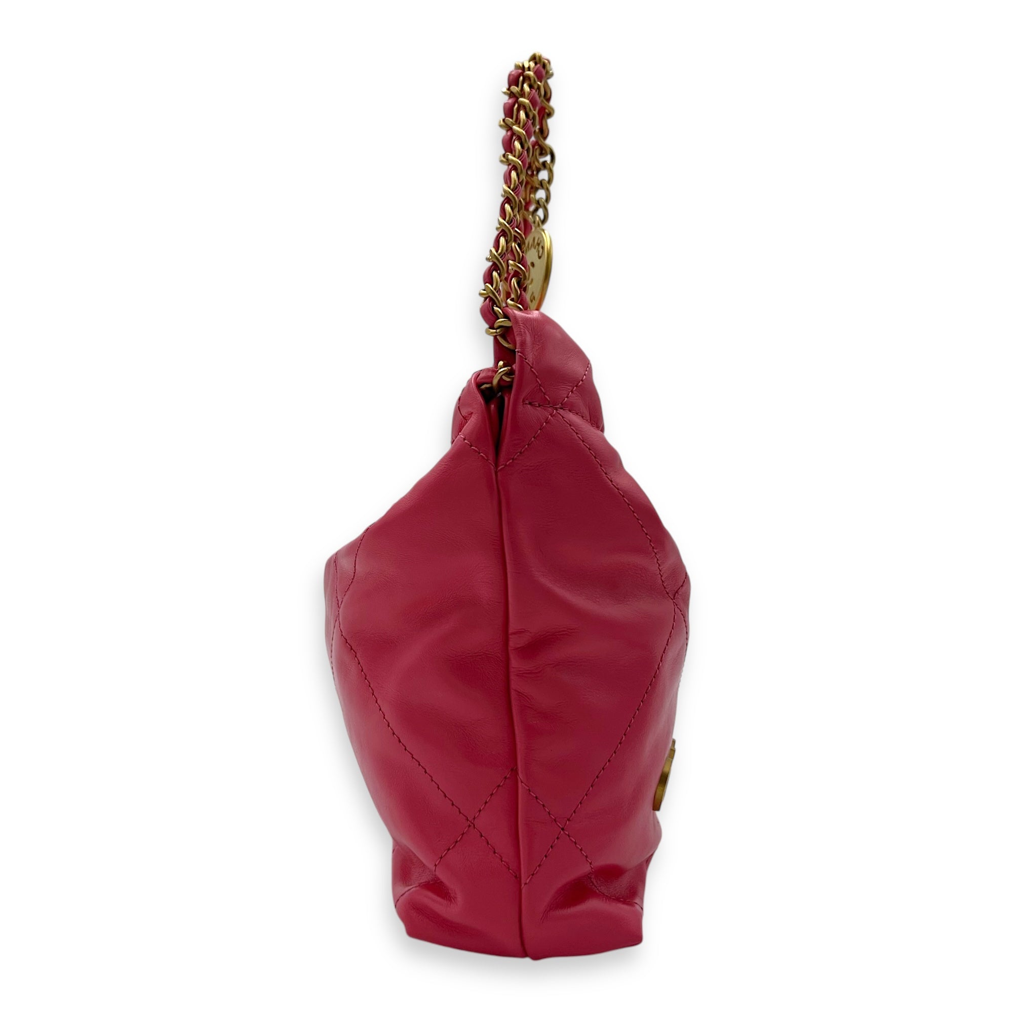 Chanel 22 Tote Crossbody Bag Mini Pink in Calfskin, Gold hardware_3