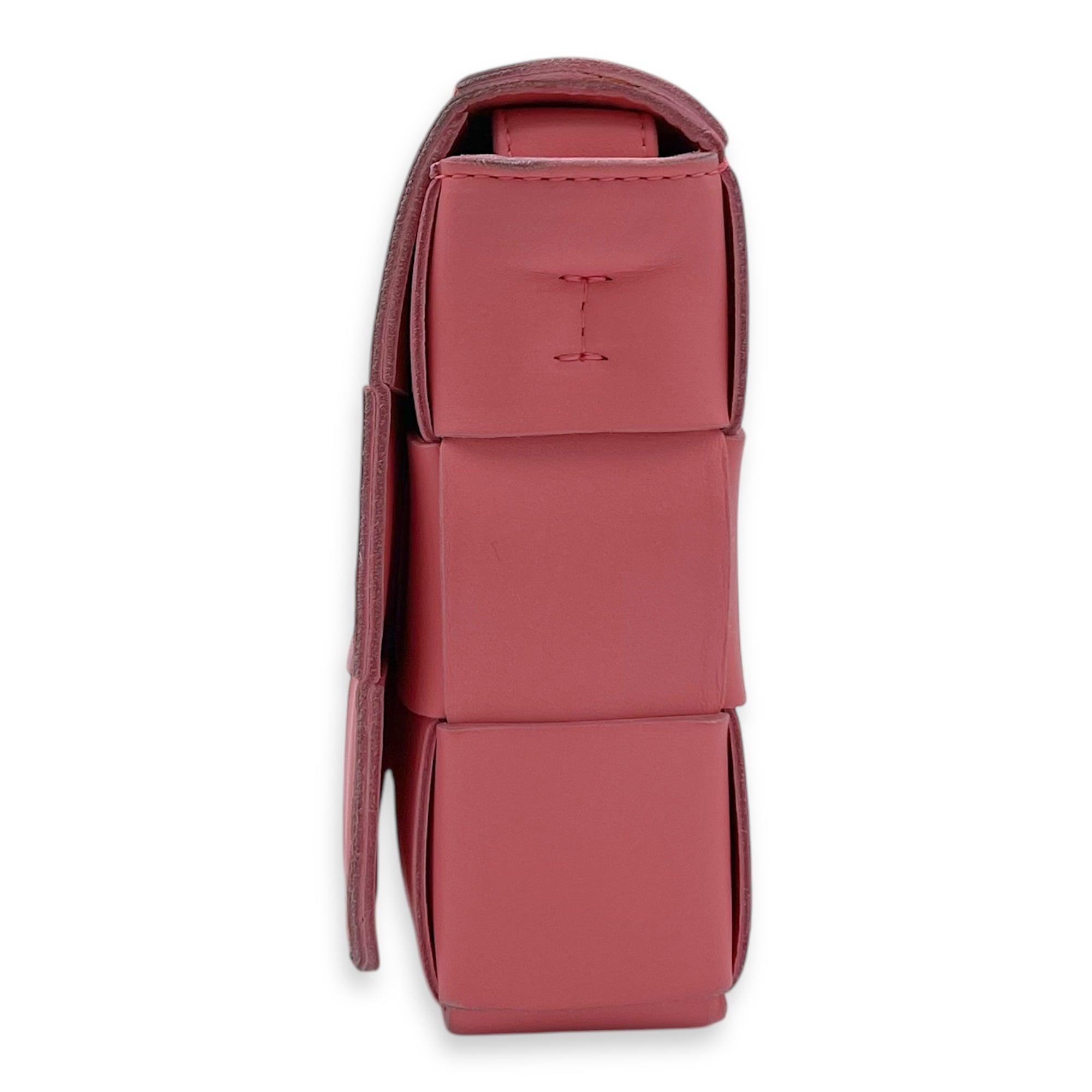 Bottega Veneta Cassette Crossbody Bag Pink in Calfskin, Silver hardware_3