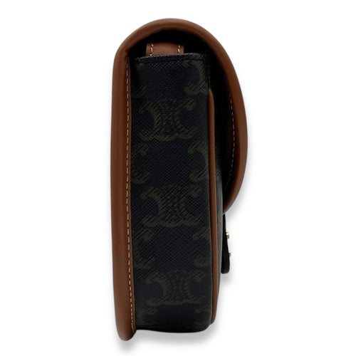 Celine Besace Crossbody Bag Mini Brown in Coated Canvas, Gold hardware_3