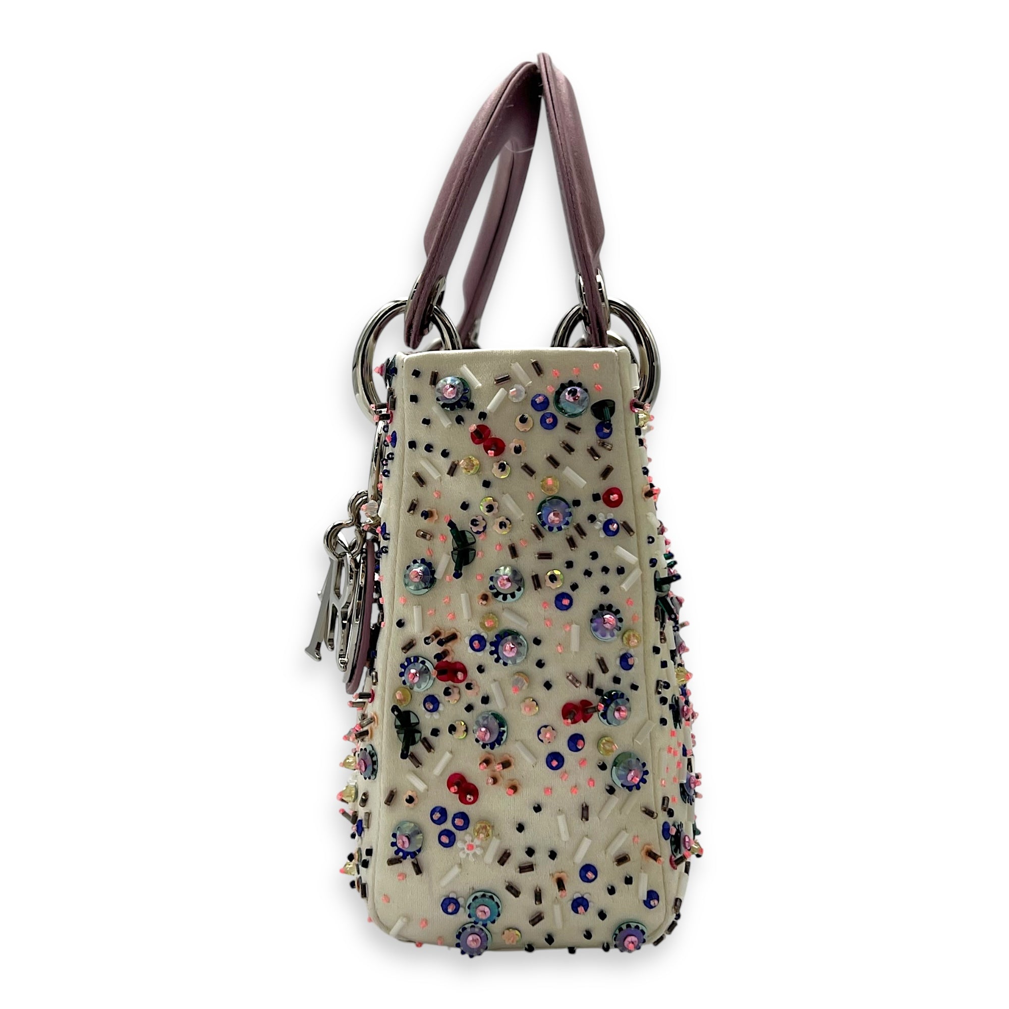 Christian Dior Lady Dior Mini Multi-colour Top Handle Bag in Satin, Silver hardware_3
