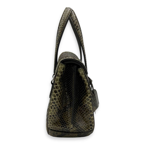 Gucci Flap Top Handle Bag Green in Python Leather, Silver hardware_3