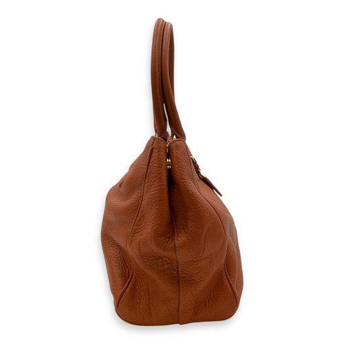 Prada Logo Top Handle Bag Orange in Calfskin, Gold hardware_3