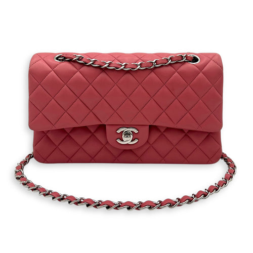 Chanel Classic Medium Pink Shoulder Bag in Lambskin, Silver hardware_15
