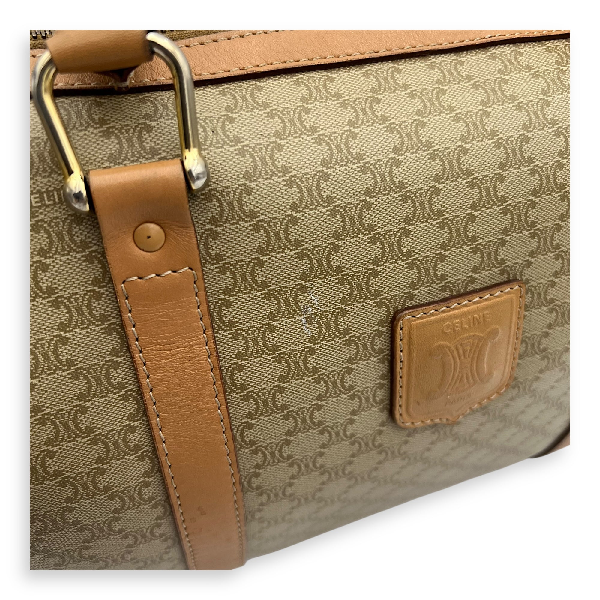 Vintage Macadam Boston Top Handle Bag Beige in Coated Canvas, Gold