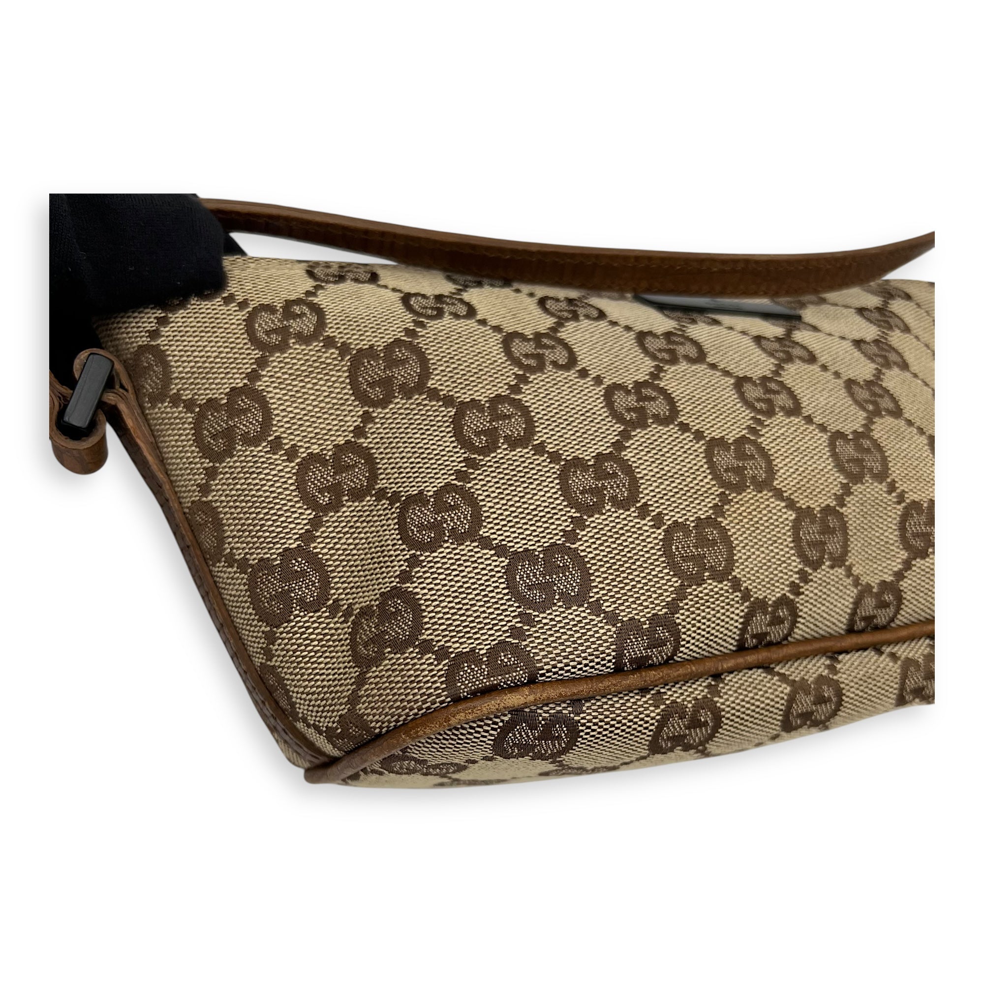 Gucci Boat Pochette Top Handle Bag Brown in Canvas, Gold hardware_8