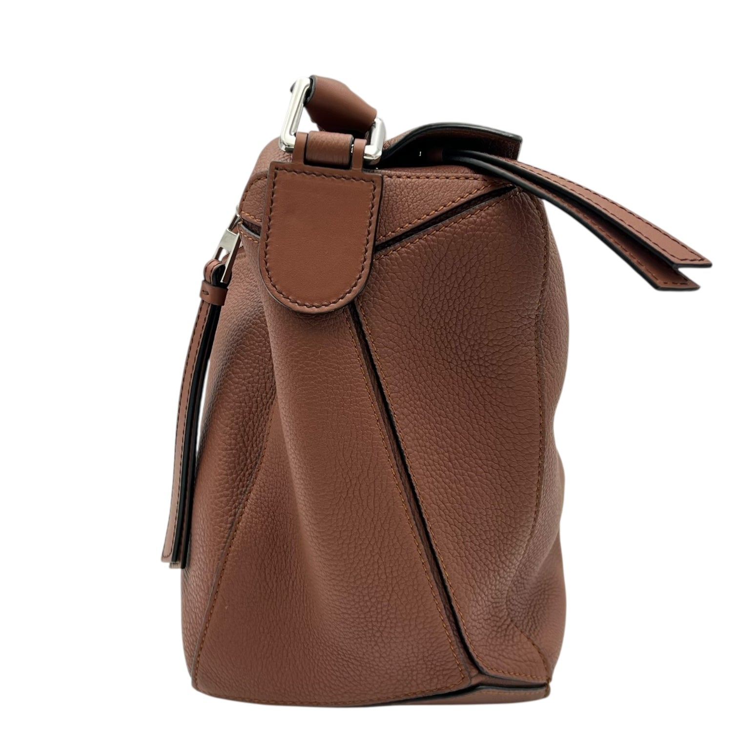 Loewe Bolso Puzzle Brown Shoulder Bag in Calfskin, Silver hardware_3
