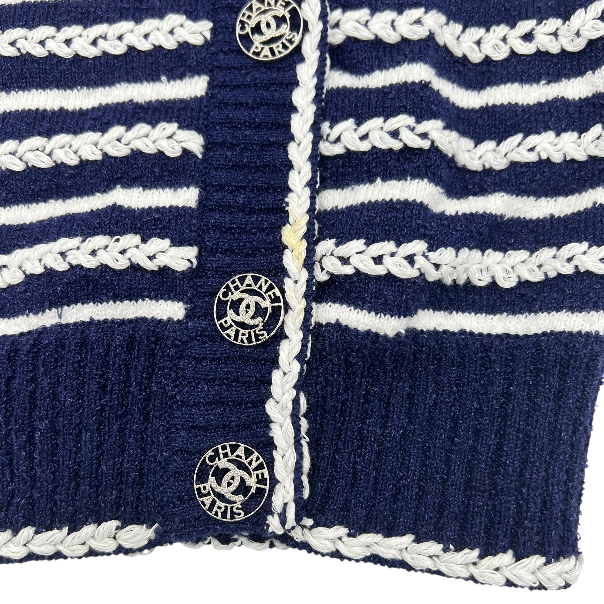 Chanel Navy and White Stripes Cardigan Ready-To-Wear FR34 Blue in Others, Silver hardware_3