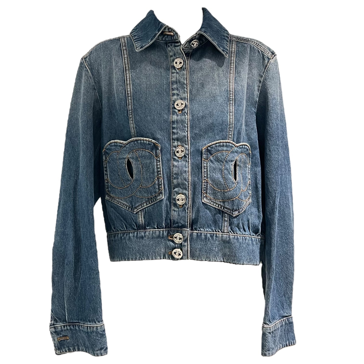Chanel 24P Denim Jacket CC Heart Ready-To-Wear FR36 Blue in Denim, Silver hardware_1