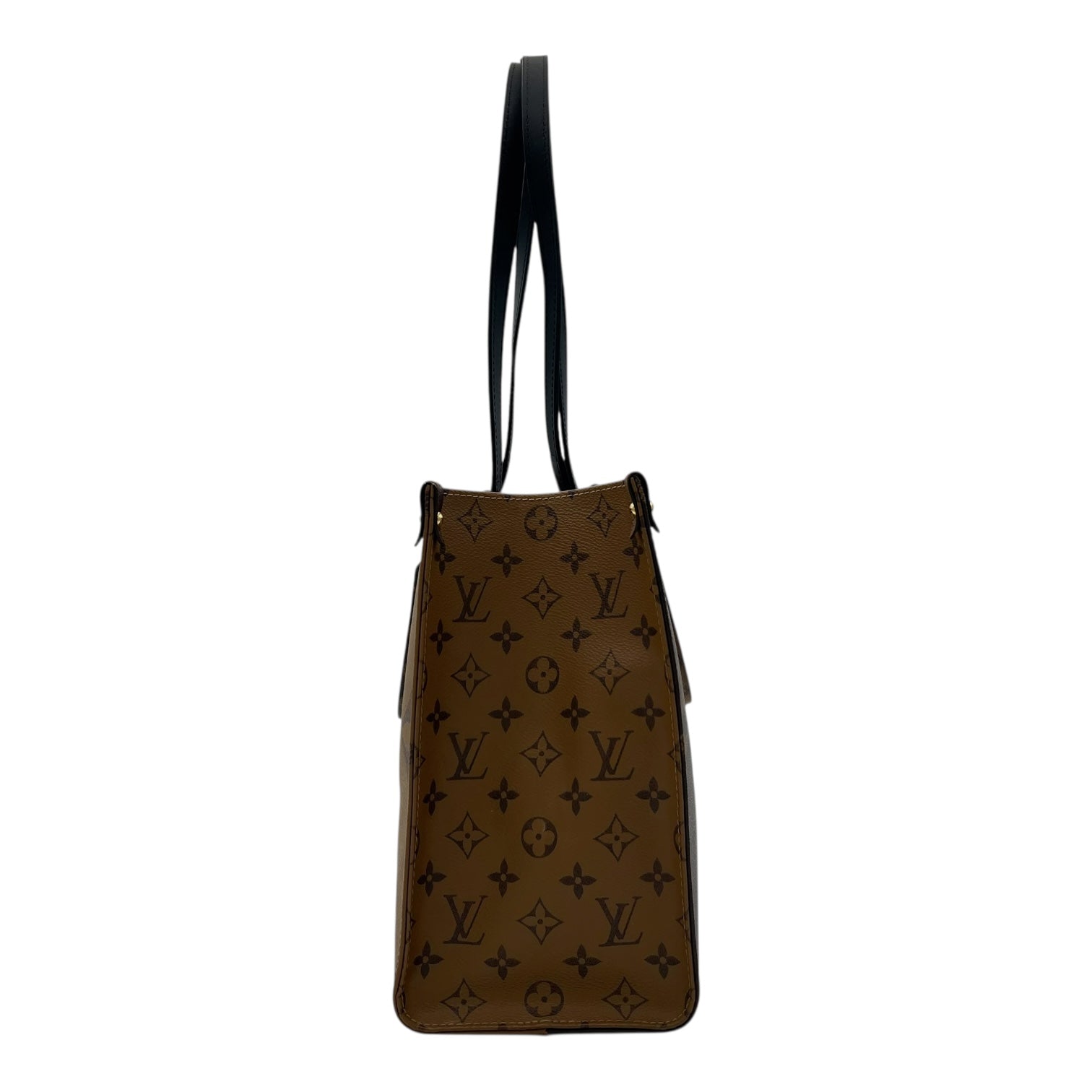 Louis Vuitton OnTheGo Top Handle Bag Brown in Coated Canvas, Gold hardware_3
