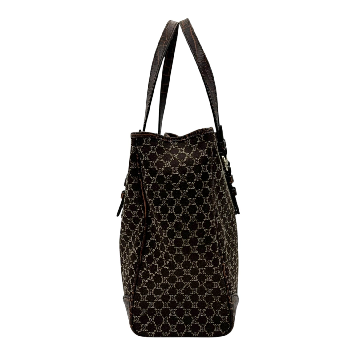 Celine Macadam Tote Bag Brown in Jacquard, Silver hardware_3