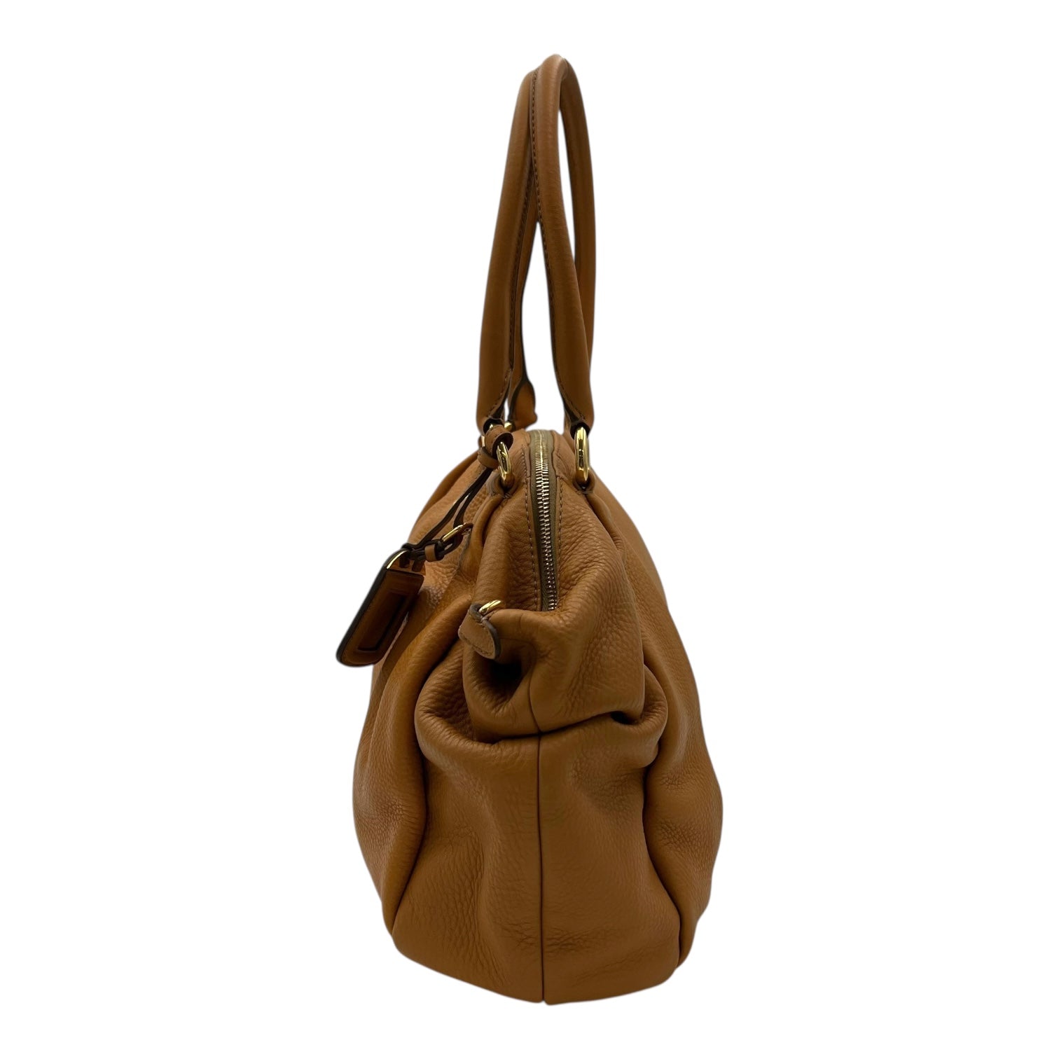 Prada Logo Top Handle Bag Yellow in Calfskin, Gold hardware_3