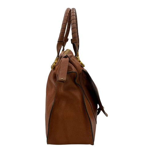 Chloé Marcie Large Brown Top Handle Bag in Calfskin, Gold hardware_3